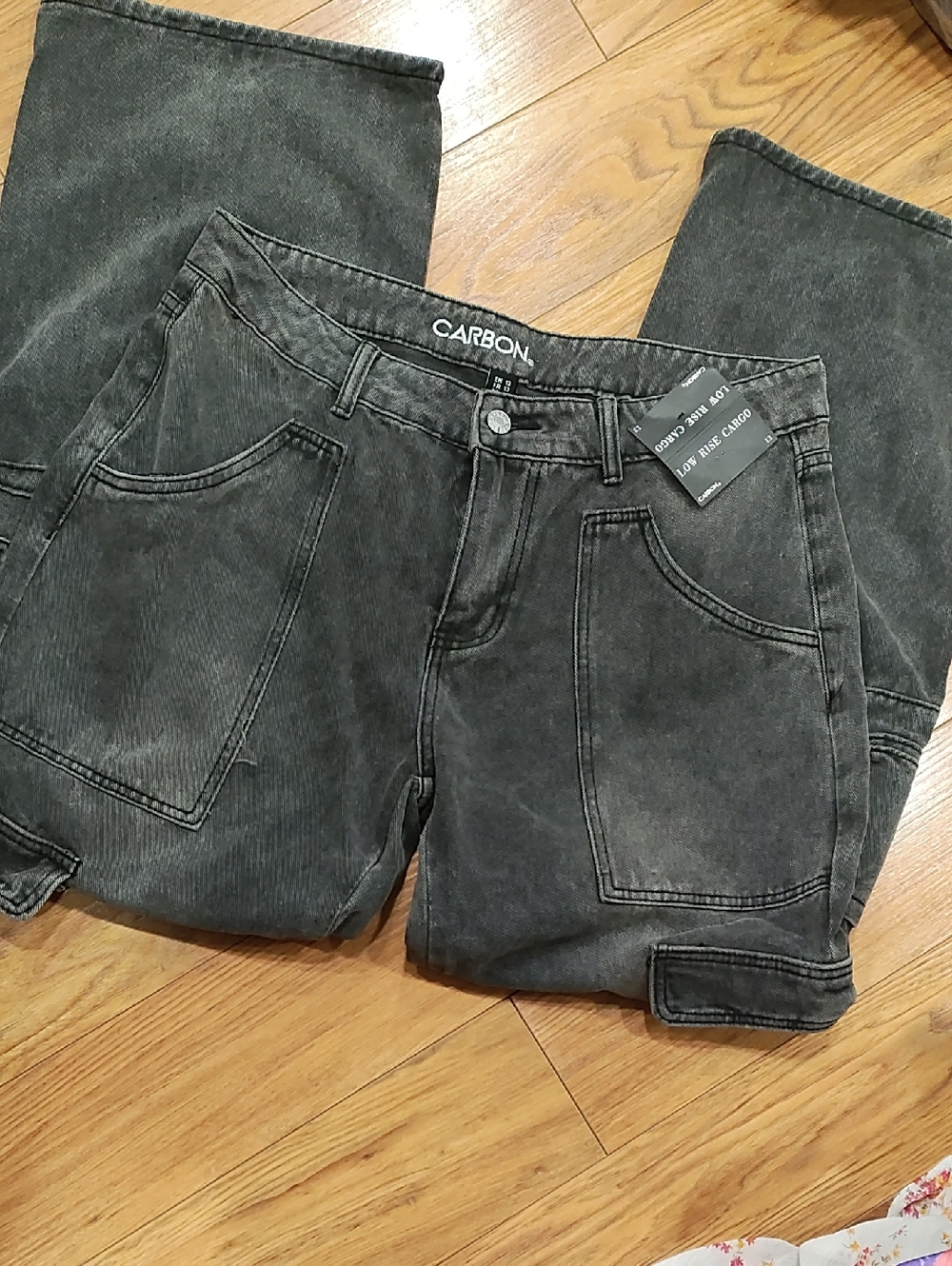 Carbon Women's Washed Charcoal Straight-Leg Cargo Jeans
